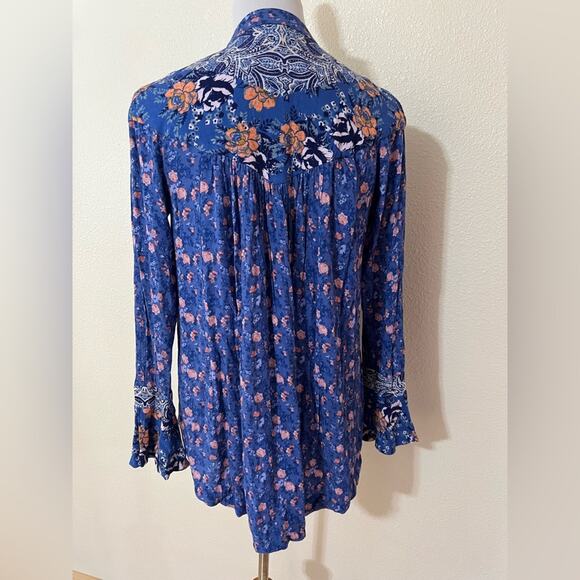 Free People FP Wildflower Fields blue floral tunic top XS - Picture 6 of 9
